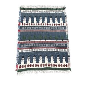 Crown Crafts Cotton USA Snowman Fair Isle Winter Theme Tapestry Blanket Fringe
